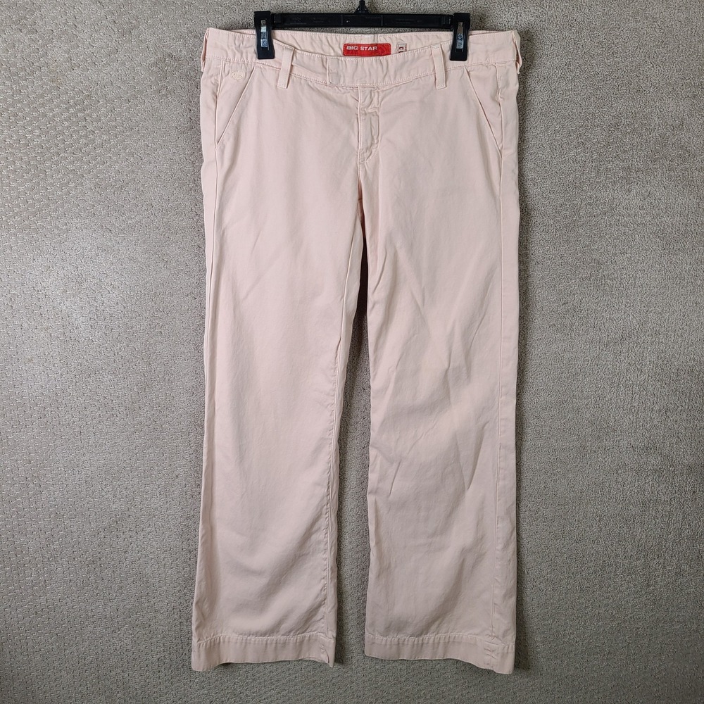 Big Star Pants Womens 32R Pink Coy Wide Leg Chino Flat Front Cotton‎ USA